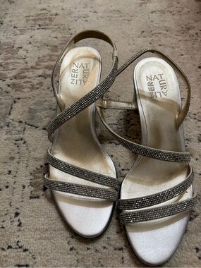 Naturalizer Metallic silver Rhinestone Strap Heels